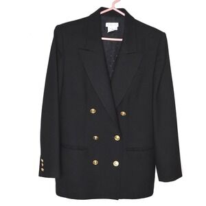 Talbots Black Double Breasted Wool Blazer size 8 Gold Buttons